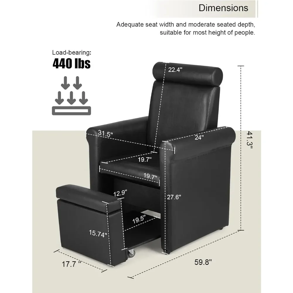 Professional Pedicure Chair No Plumbing,Pedicure Station with Retractable Base for Salon (Basin Not Included),Portable Reclining