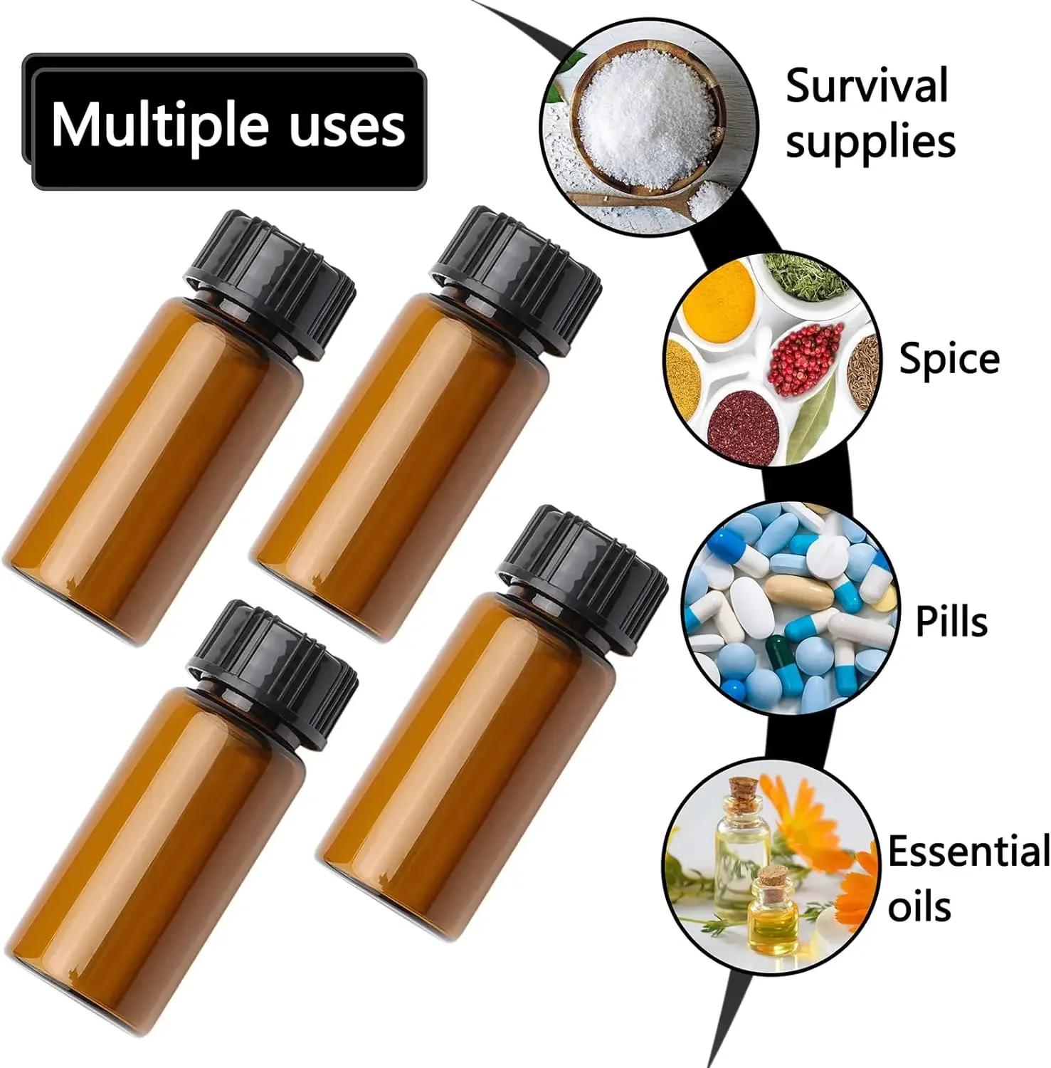 10pcs 3ml 5ml Transparent Amber Small Glass Vials Brown Sample Lab Reagent Container (with screw cap cap, send drip irrigation)