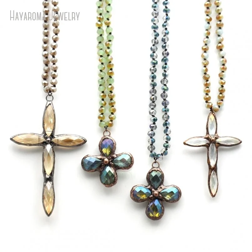 

10Pcs Boho Crystal Bead Cross Pendant Stainless Steel Chain Necklace Women Gift Statement Arcane Grange Accessory Y2k Jewelry