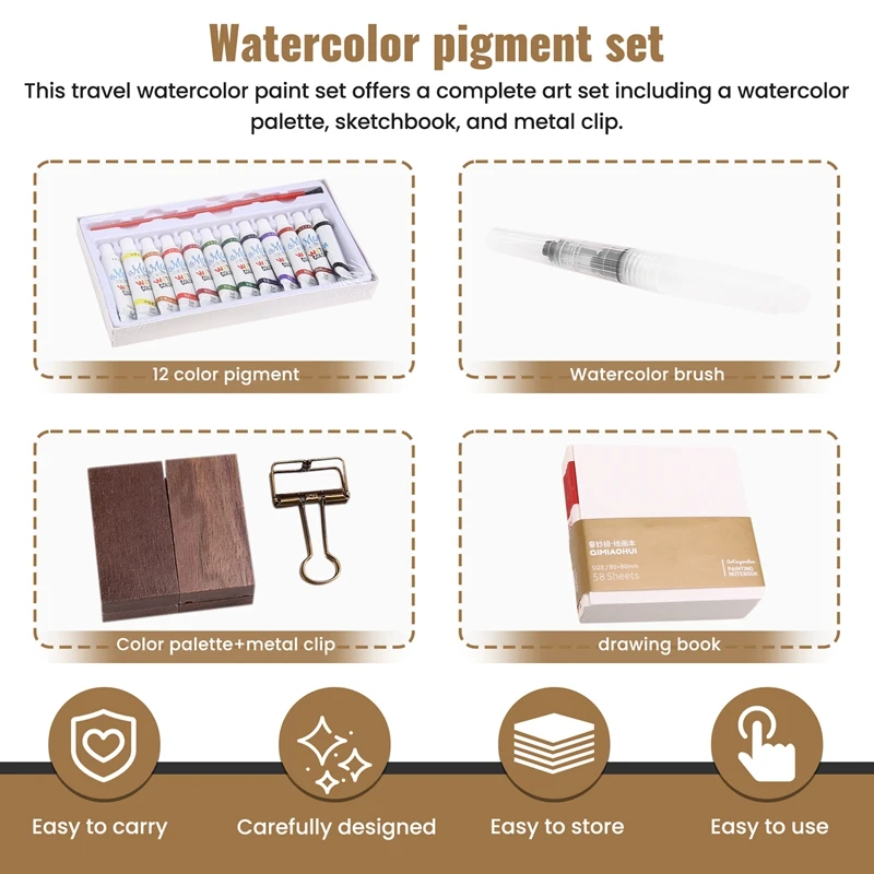 NEW-2Pcs Pocketartist Watercolor Travel Set Paint Palette Travel Kit Watercolor Walnut Palette Travel Watercolor Palette