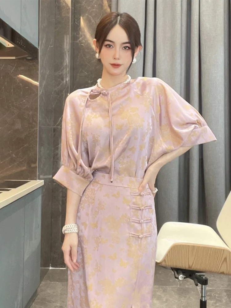 

Summer Style New Chinese Style Set Skirt 2023 New Light Luxury Small Fragrance Style Women's Retro Chinese Style Qipao Plate