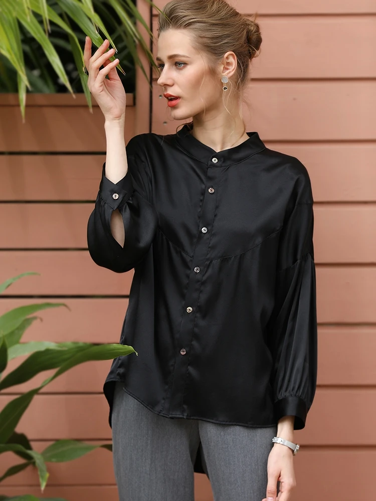 

Oversized Women' Stand Up Collar Natural Silk Shirt High-end Exquisite Elegant Button Up Cardigan Simple And Fashionable Comfort