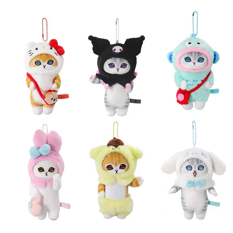 New Hello Kitty Mofusand Cross-Dressing Sanrio Hello Kitty Kuromi Plush Keychain Pendant Anime Plush Doll Backpack Pendant