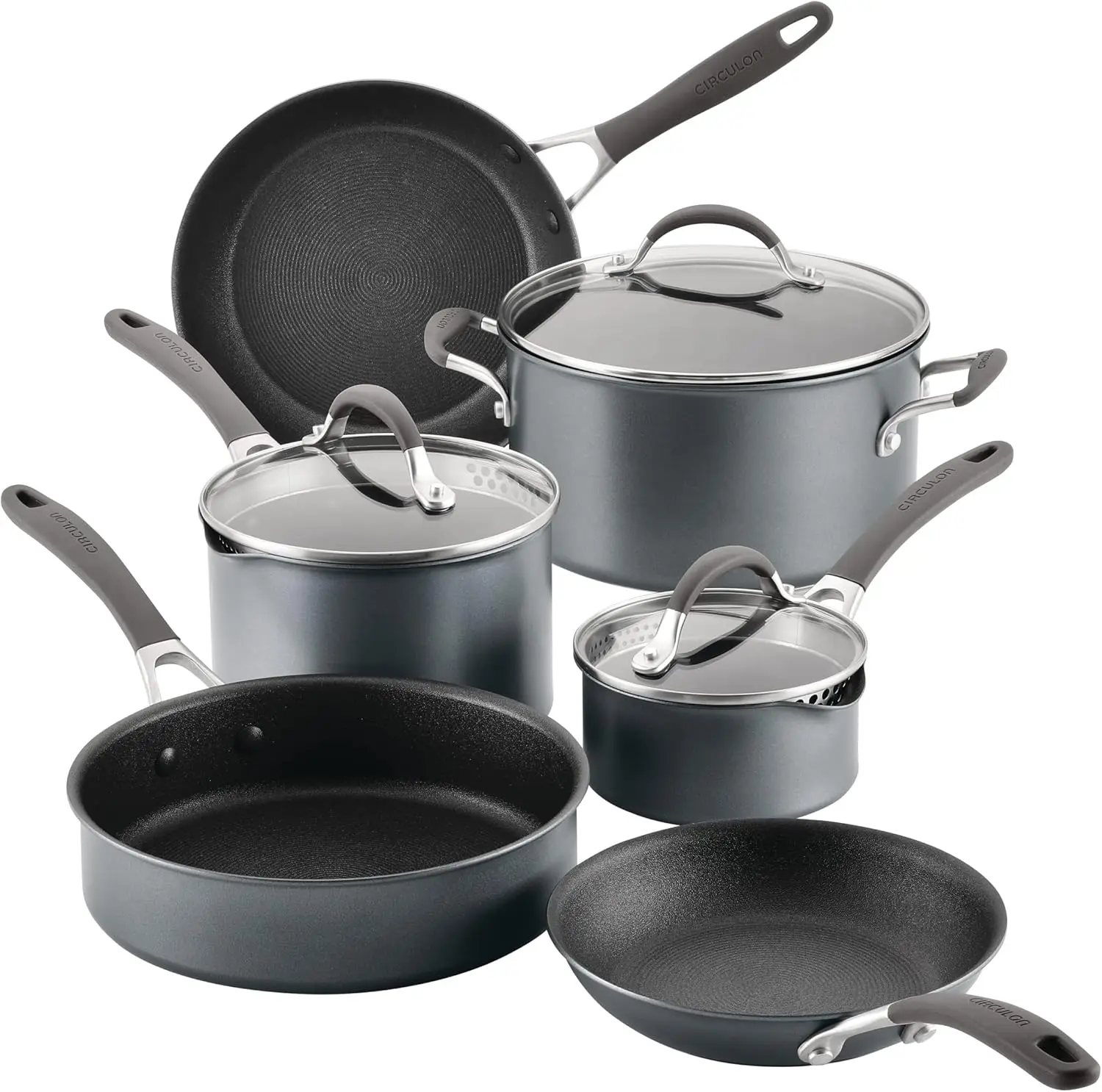 

ScratchDefense Technology Nonstick Induction Cookware/Pots and Pans Set 9 Piece Graphite