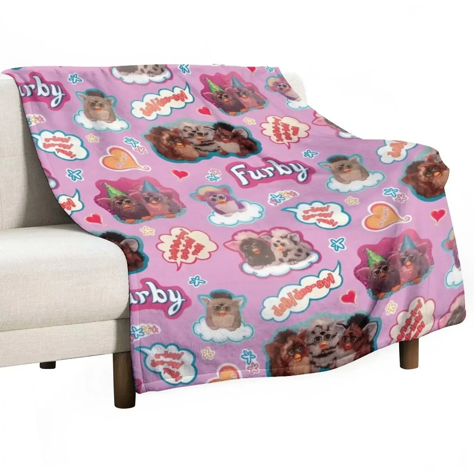 

Authentic Vintage Y2K Furby Pack / Pattern Throw Blanket Camping christmas gifts Blankets