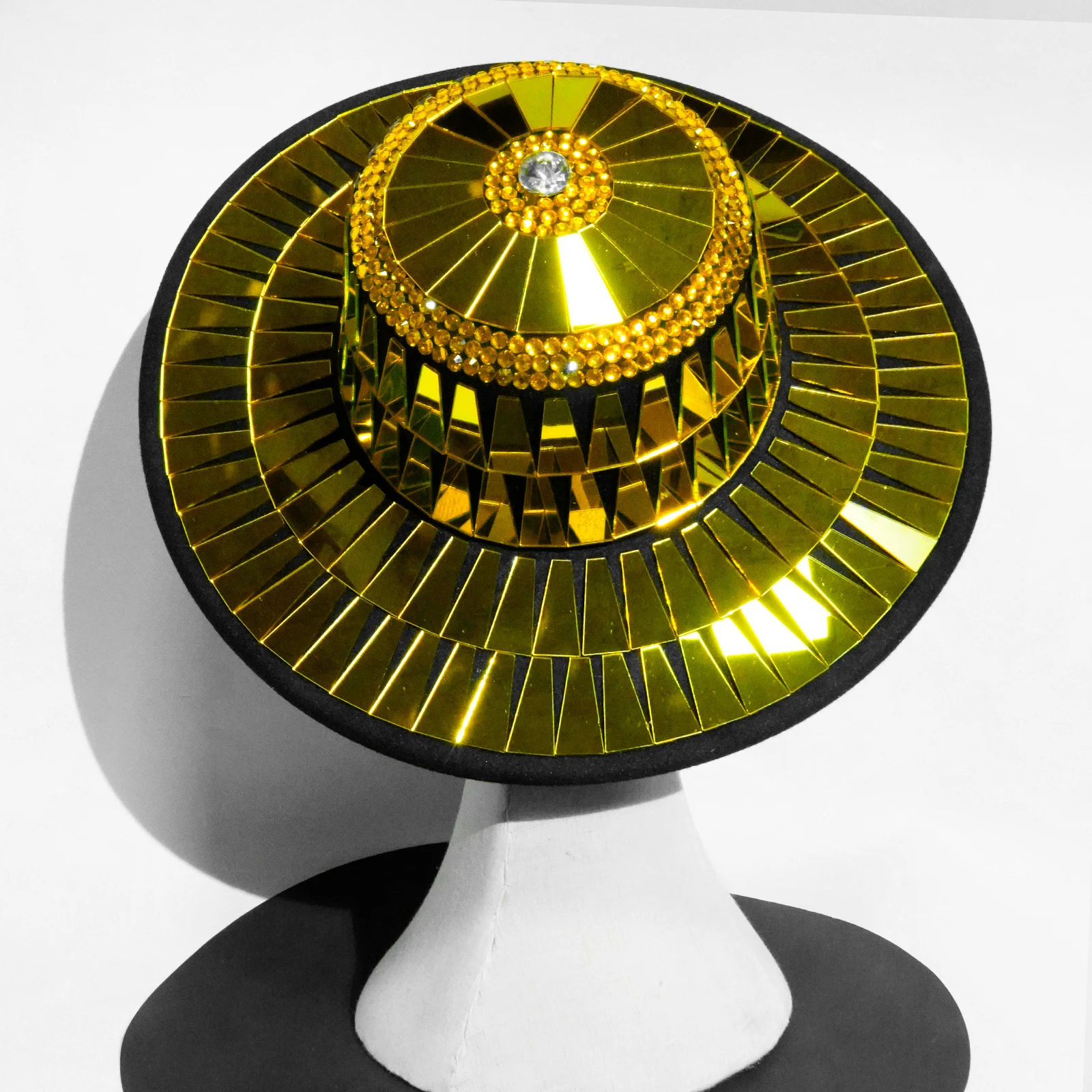 Glitter Golden Crystal Mirror Dress Jazz Hat Gogo Dance Drag Stage Outfit Women's Costume Show NightClub Fantasia Evening Party