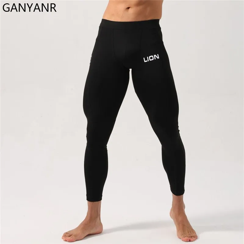 GANYANR Running Tights Men Fitness Training Track Suit Compression Cargo pants Football basketball Soccer gym Leggings Sports