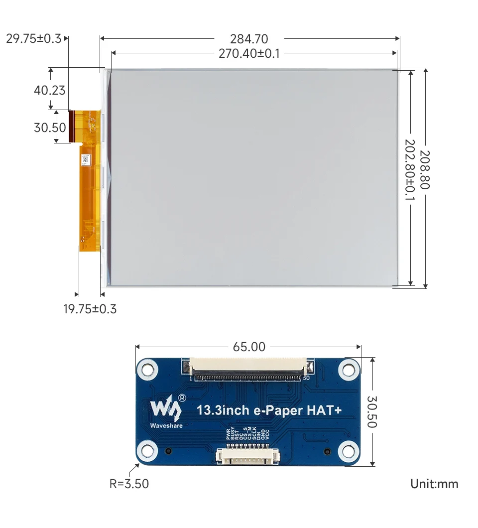 13.3inch E Ink Spectra 6 (E6) Full color E-Paper Display,1600×1200Pixels,SPI Communication,Optional For HAT+ Standard Driver HAT