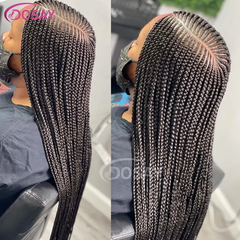 Full Lace Synthetische Cornrow Gevlochten Pruik Voor Zwarte Vrouwen Twist Vlechten Pruik Met Baby Haar 36 Inch Kant Front Knooploze Vlechten Pruik