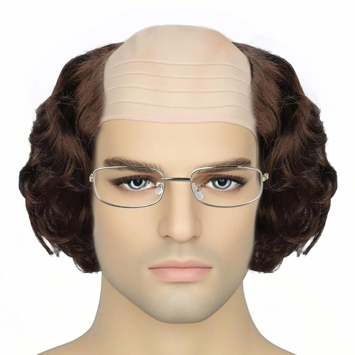 Halloween bald wig, bald head cap, monk wig, brown adult character wig for costume