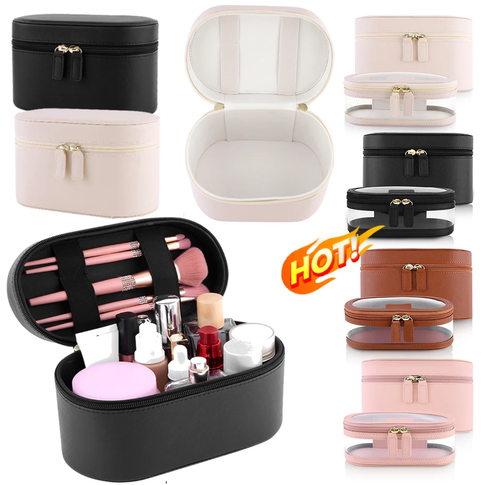 1/2Pcs PU Make-Up Tasche Set Solide Kosmetik Tasche Große Kapazität Reise Kulturbeutel Einfache Make-Up Pinsel Tasche make-up Lagerung Tasche