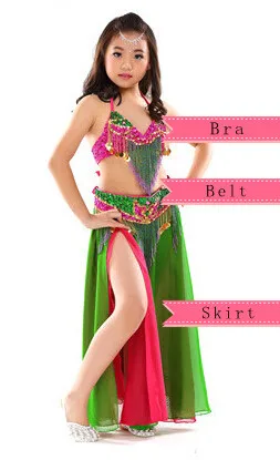 High Quality New Belly Dance Costume Clothes Wear Kids Dance Child Bellydance Children Indian Dance 2pcs-3pcs Bra&Belt&Skirt