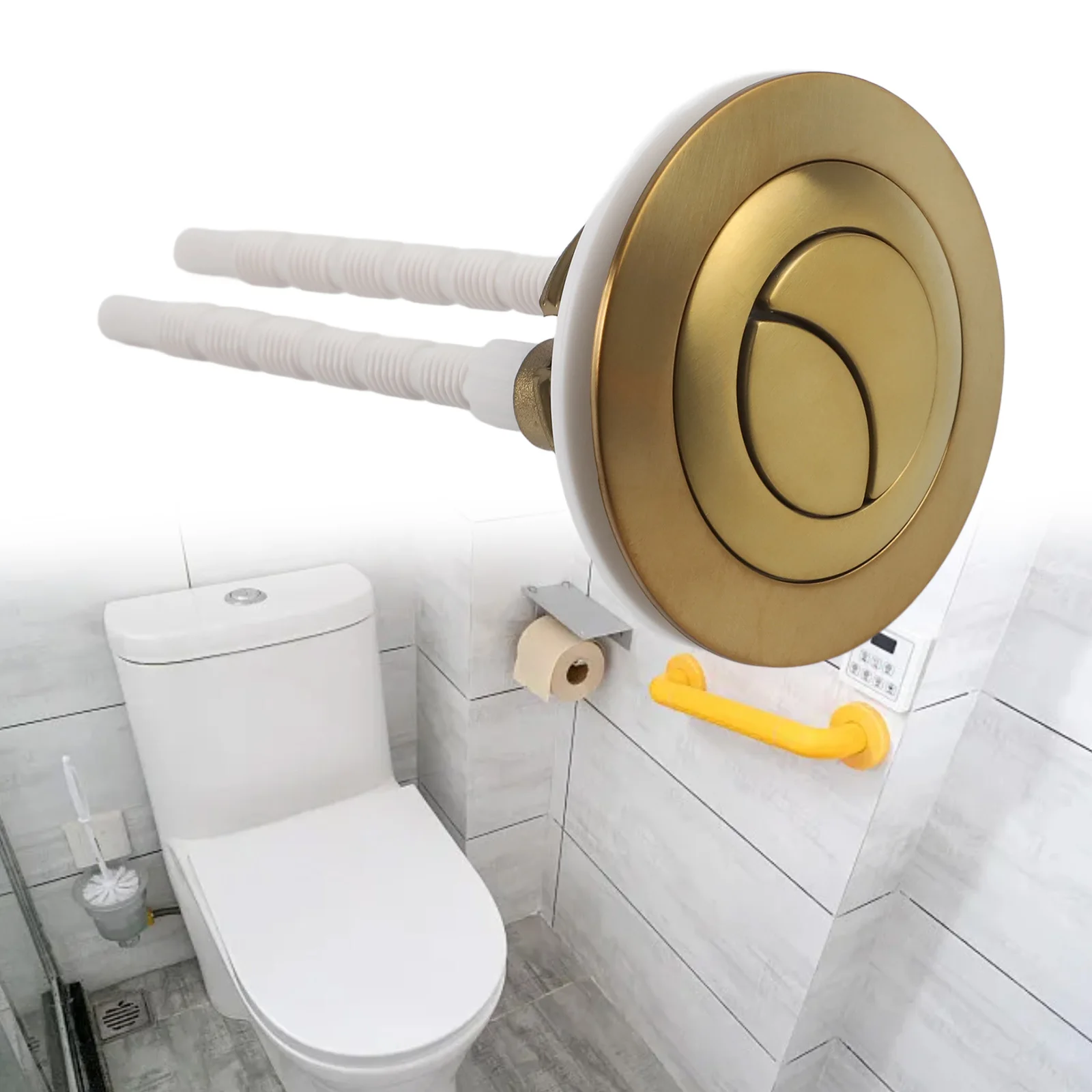 Toilet Tank Dual Flush Button with Conversion Patch for Compatibility with For 38mm 48mm 58mm Covers and Water Saving Feature
