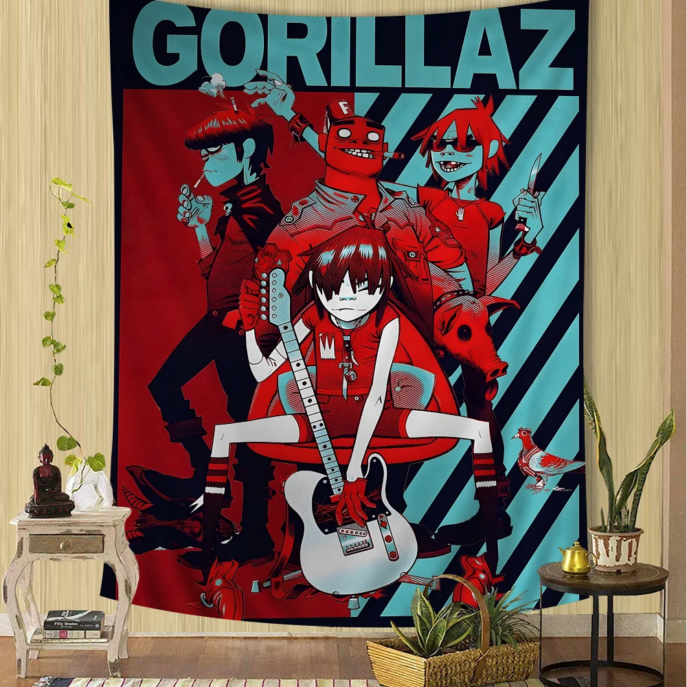 Gorillaz z nadrukiem duża ściana gobelin wiszący Tarot ściana hipisowska dywaniki wystrój domu w akademiku