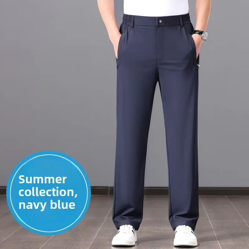 Suits Pants, Outdoor Fashionable Sport Elastic Waist Cool Feeling Summer Lightweight Mid-aged Business Breathable Casual Pants