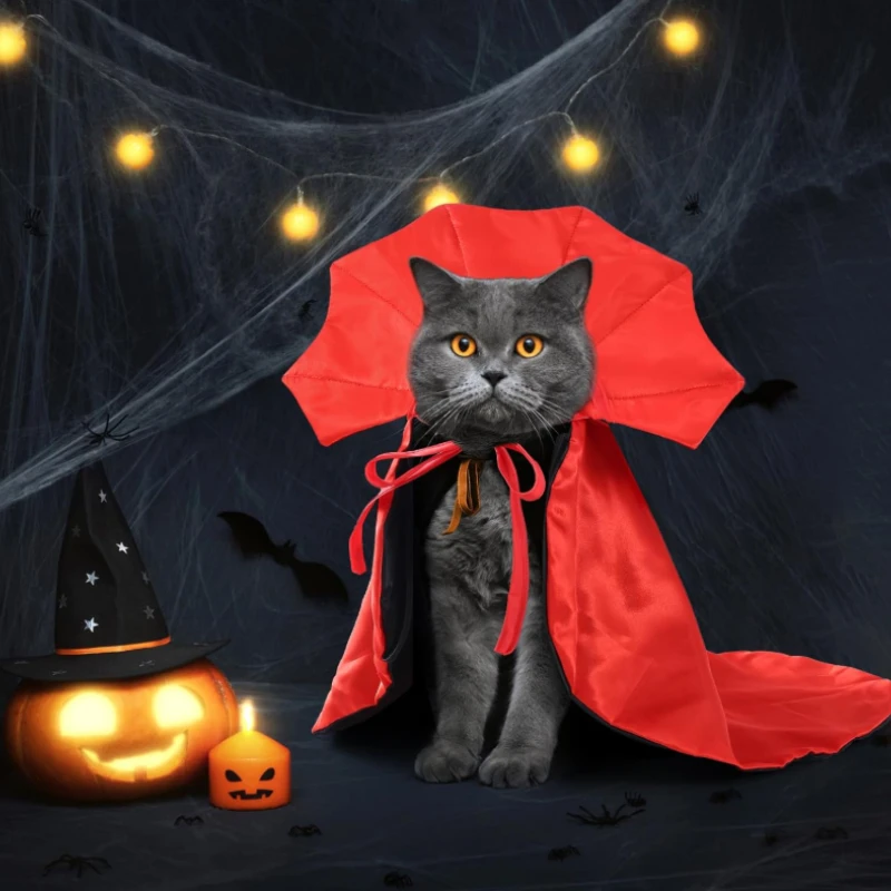 

Halloween Decorations Adjustable Pet Vampire Cat Cape Costume with Bat Wings Velcro Halloween Party Cosplay for Puppy Kitten Dog