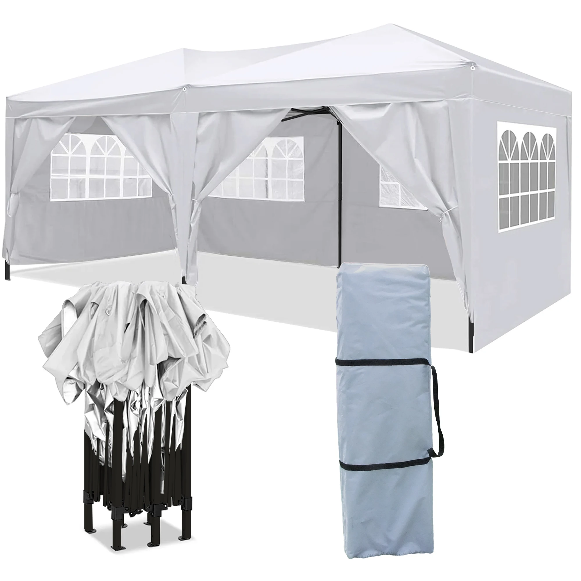 

10 x 20 ft Heavy Duty Awning Canopy Pop Up Gazebo Marquee Party Wedding Event Tent with 6 Removable Sidewalls & Carry Bag