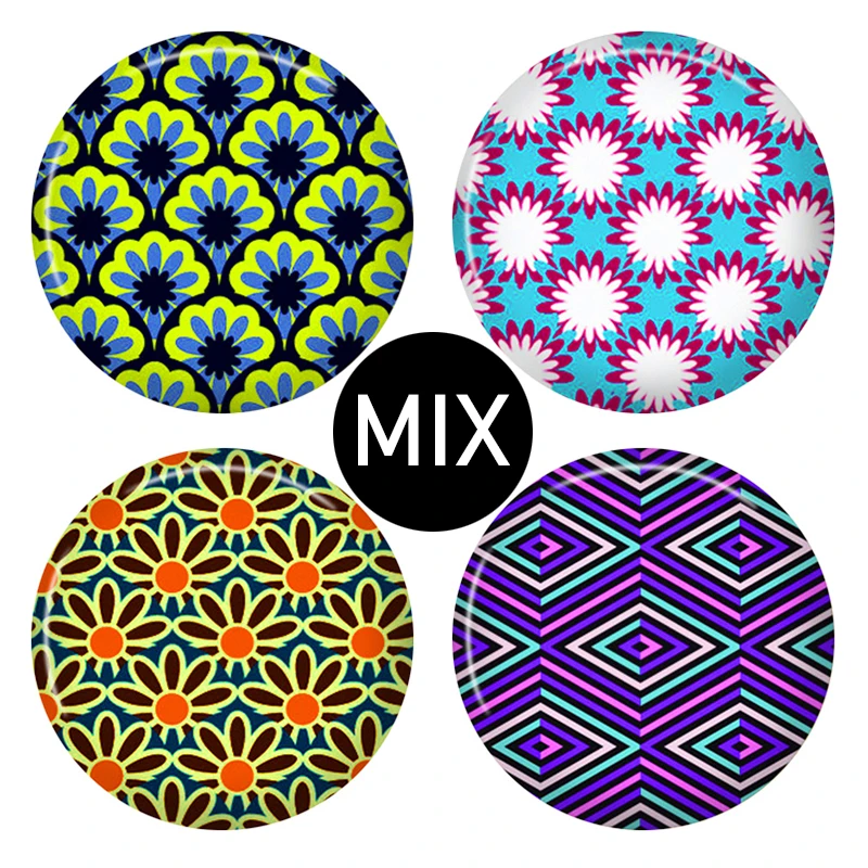 8-40mm Photo Glass Cabochon Pattern Round Glass Cabochons Colorful Beautiful Cameo Geometry Wo03