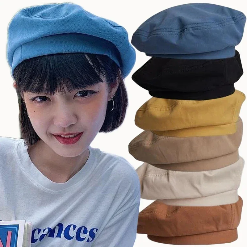 Cotton Berets Solid Vintage Spring Summer French Octagonal Forward Peaked Hats Painter Hat Street Military Beret Women Girl Caps