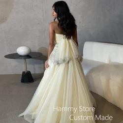 Sexy Halter Evening Dress Customized Luxury Beading Applique Soft Tulle A Line Yellow Prom Gown Saudi Arab Dancing Party Dresses