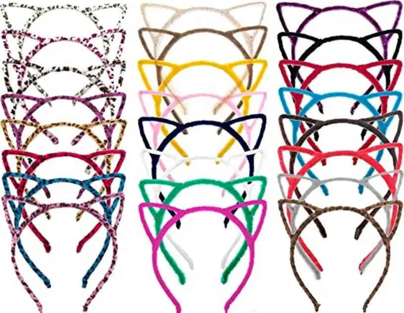 50pcs Cat Ear Headbands Metal Velvet Hair Hoops Party Lovely Headwear Girls Adult Christmas Halloween kawaii Tiaras