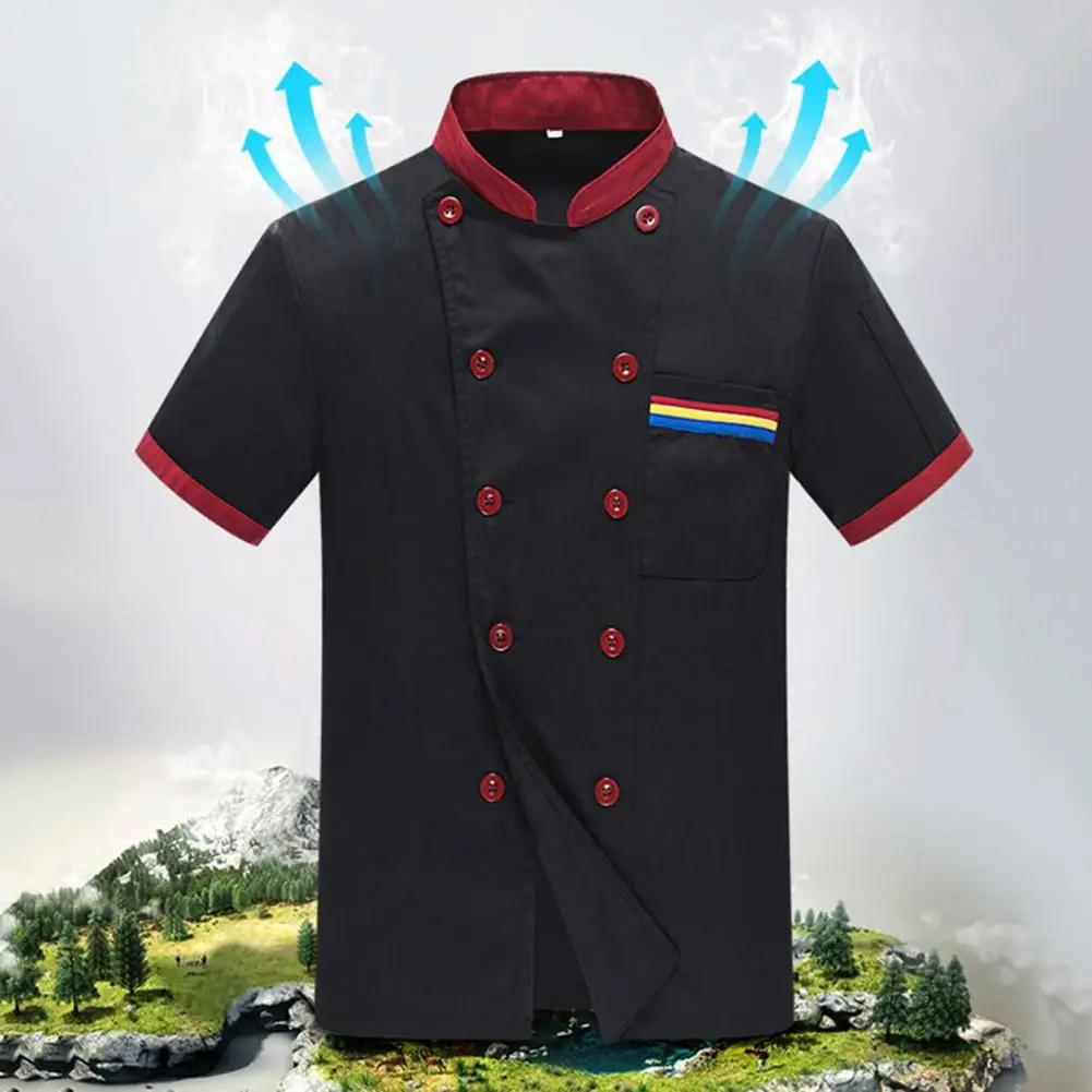 Veste de service alimentaire unisexe assortie, chemise de chef à double boutonnage, chemise de restaurant à manches courtes, document de chef, été