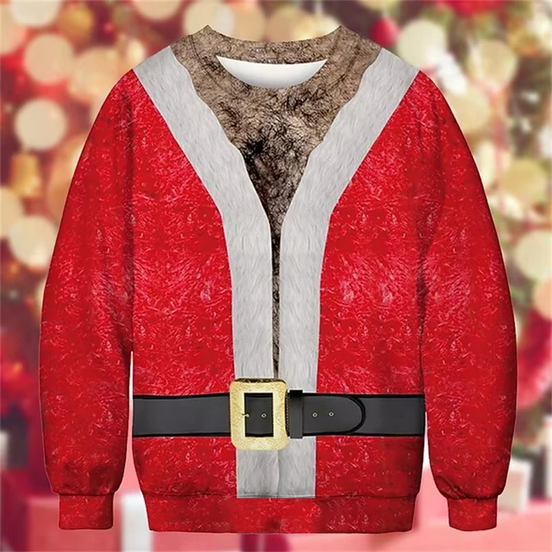 Christmas Ugly Sweater Funny 3D Printing Muscle Pattern Sweatshirts for Men New Fashion Pullover Party Cosplay Costume Xmas Gift