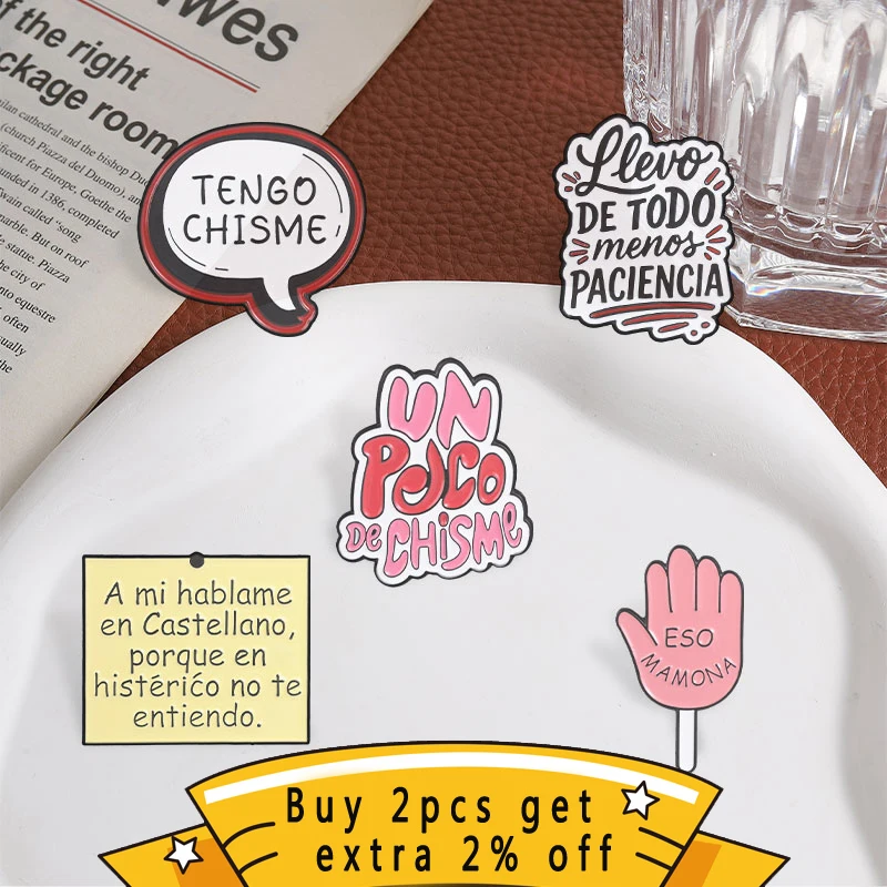Funny Spanish Slang Enamel Pin, Humorous Gossip Oral Short Sentences Badge, Fashion Accessory, Perfect Gift for Friends