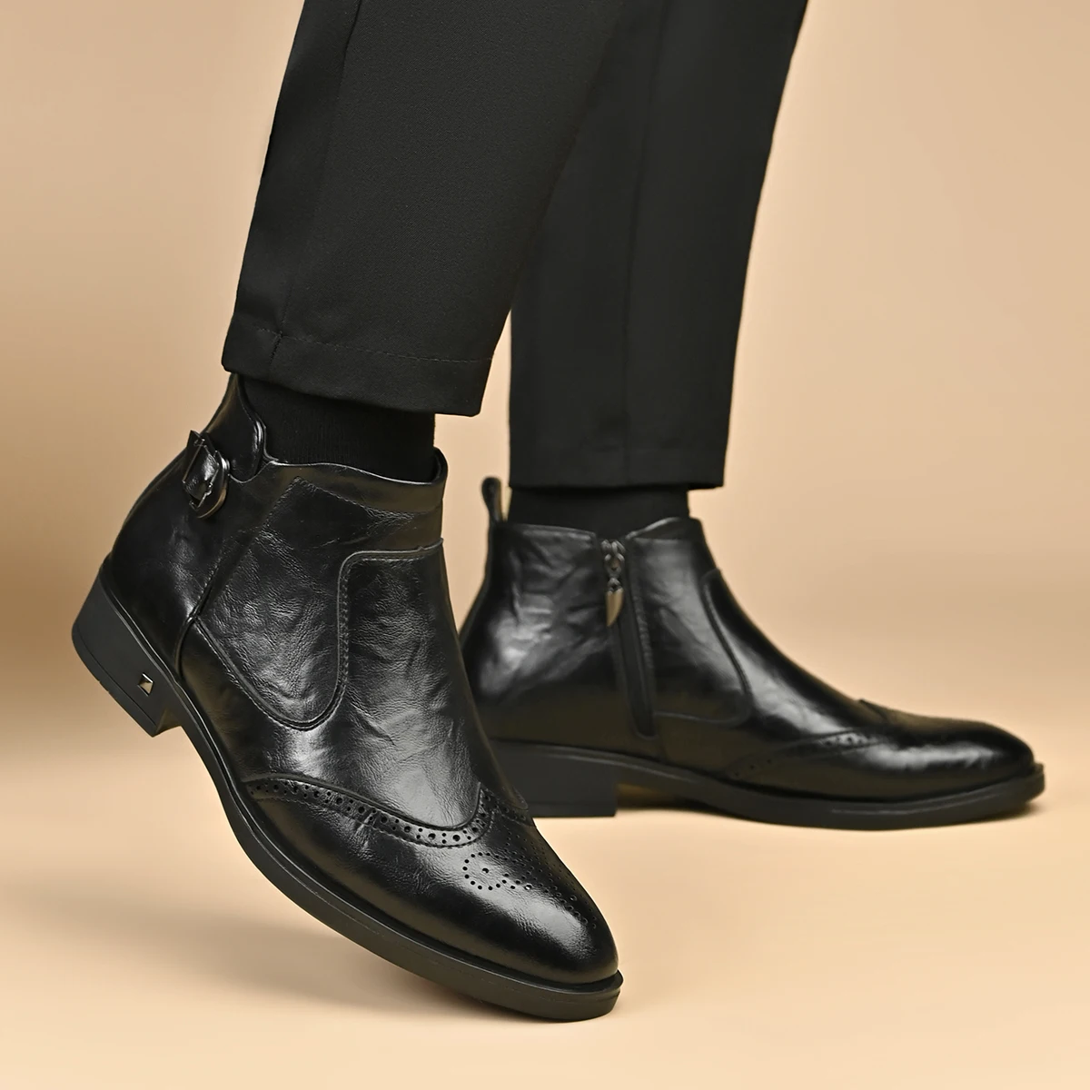 Four SeasonsNew Retro High Men's  Boots Dress BusinessWorking Boots Lace-up Leather Comfy Flat Flatre sistant Casual Shoes - view 3