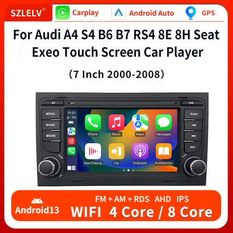 7 인치 Carplay 안드로이드 13 자동 자동차 재생 라디오 아우디 A4 S4 B6 B7 RS4 8E 8H 좌석 Exeo 2 Din MP5 비디오 플레이어 오디오 Autoradio 4G