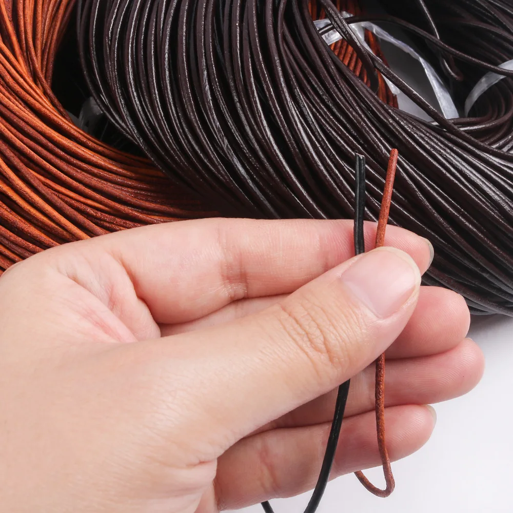 

2Meters 100% Genuine Leather Cord 1-3mm Round Strand Cow Leather Rope String Fit Necklace Bracelets DIY Jewelry Supplies