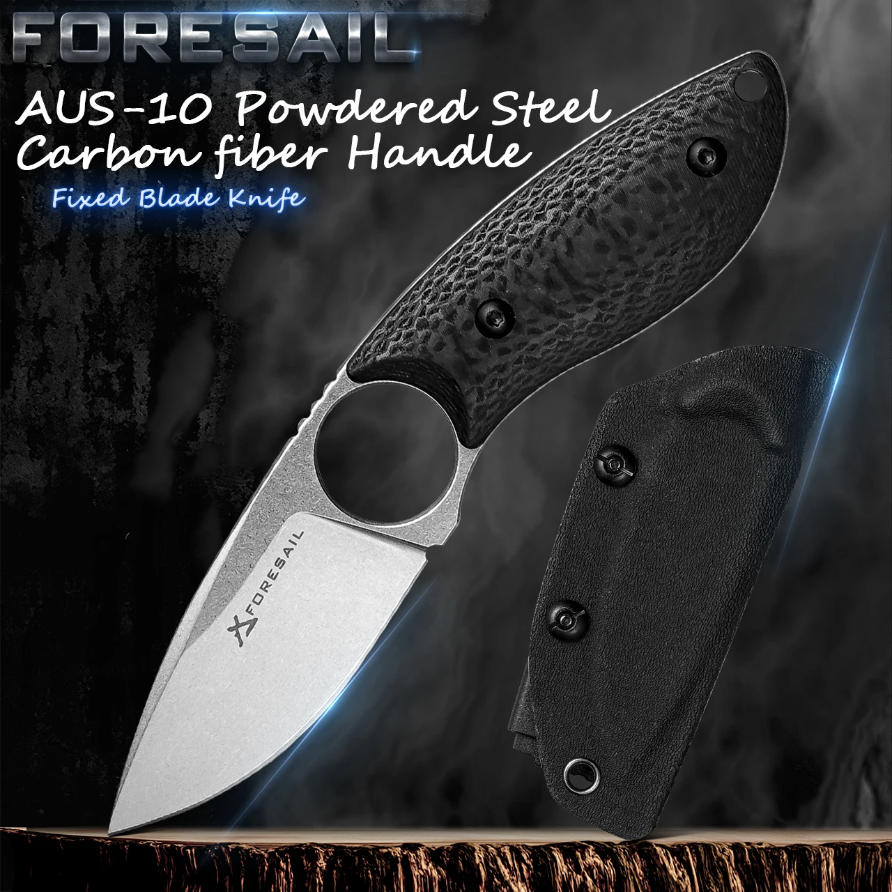 

6.77in Small Fixed Blade Knife,AUS-10 Steel. handle made by fusing G10 and carbon fiber,with Kydex Sheath,Outdoor Hiking Camping