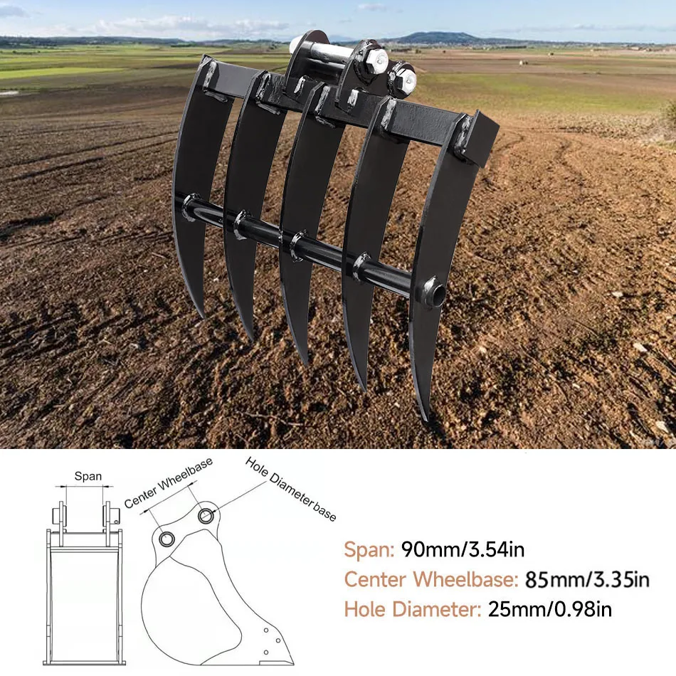 Mini Excavator Rake Attachment Small Digger Steel Loosening Rake For Lawn Agriculture Fallen Leaves Cleaning