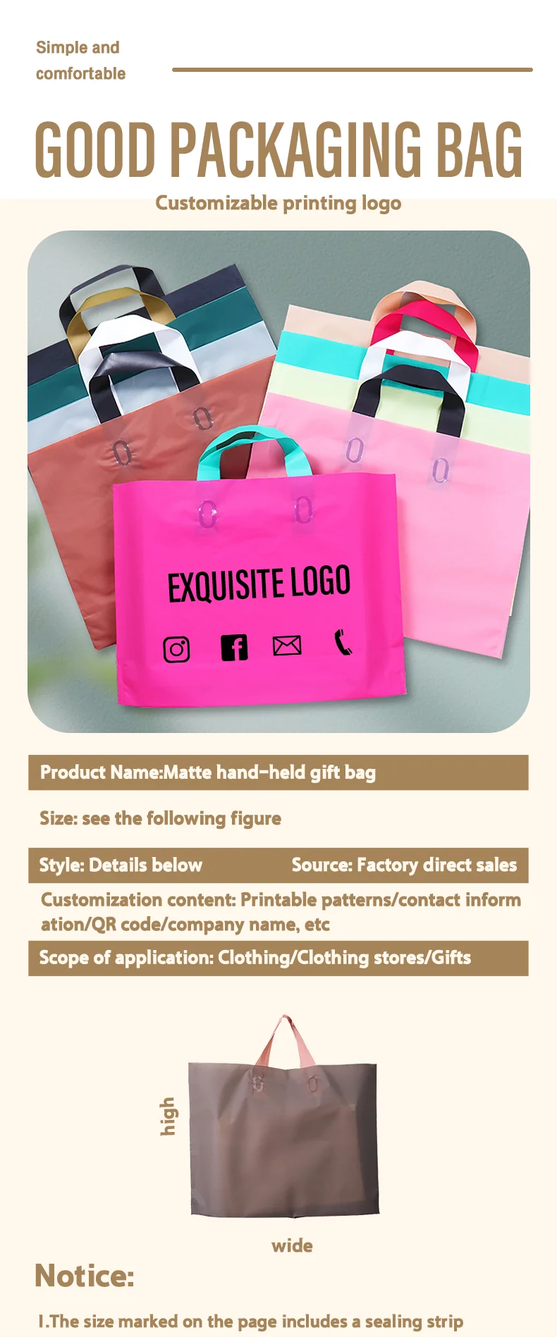 50 Stück mehrfarbige matte Einkaufstaschen, geeignet für Bekleidungsgeschäfte, Geschenkverpackungen für Geburtstagsfeiern, anpassbares Logo – Detail 1