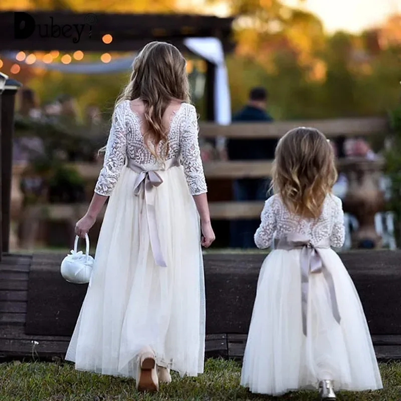 Vestidos de princesa para bodas, vestido de noche de fiesta de encaje largo, elegante, a la moda, niña de las flores, 6m a 13 años