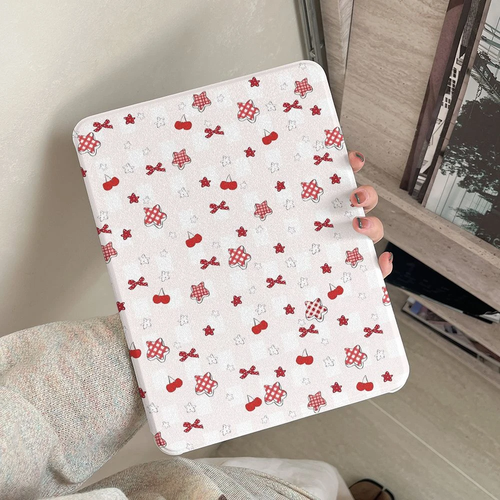 Red Bow Star Cute Tablet Case For iPad Pro 11 12.9 13 A16 M2 M4 M3 M5 Shell 8.3 9.7 10.2 5/6/7/8/9/10/11th Mini Air 3 4 5 Cover
