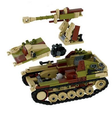 MOC WW2 Military Tank Building Block Car Vehicals Antiaircraft Gun Armored Car Weapon Germany Army Accessory Bricks Toys Gifts