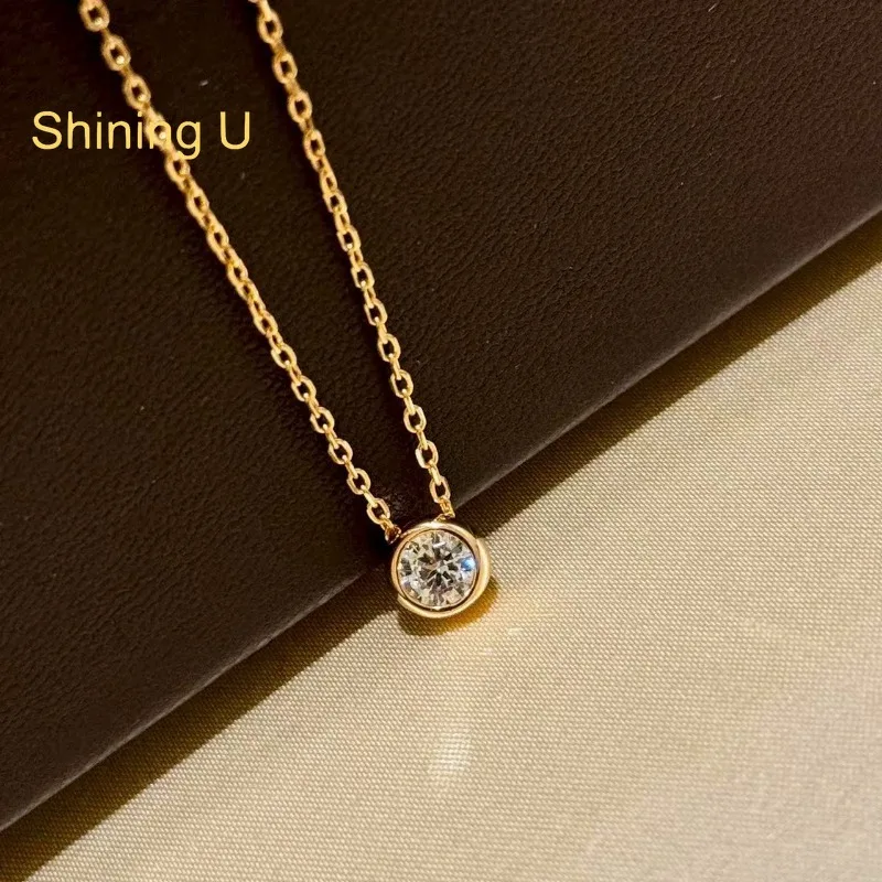 

Серебряное колье Shining U 925 пробы с круглым высокоуглеродистым бриллиантом 1 карат, покрытие из розового золота, изысканное ювелирное украшение, подарок, Cleanfit Summer