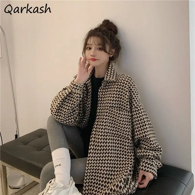 

Women Shirt Plaid Korean Fasion Vintage All-match Sweet Spicy Girls Chic Loose Fit Casual Spring Autumn Tops Y2k Popular Ins