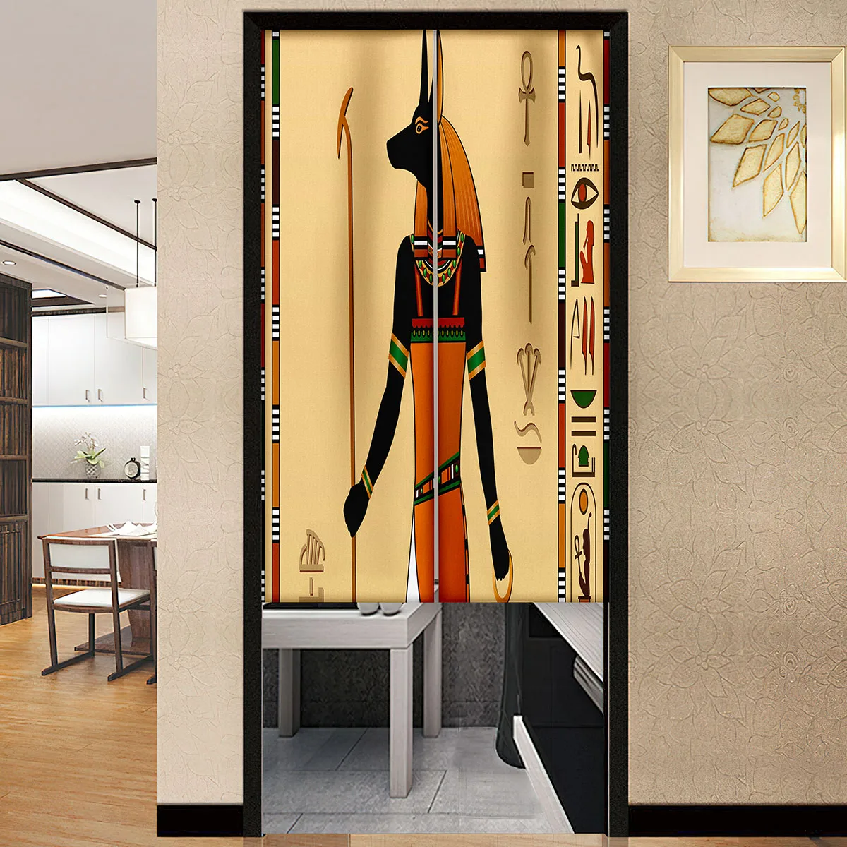 Ancient Egyptian Pharaohs Door Curtain Dust Proof Kitchen Partition Drapes Restaurant Hotel Room Entrance Hanging Half-Curtain