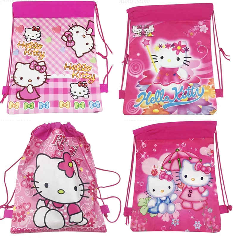 12Pcs Sanrio Hello Kitty Kuromi  Non-woven Fabric Drawstring Bag Backpack Kids Favor School Bags Party Supplies