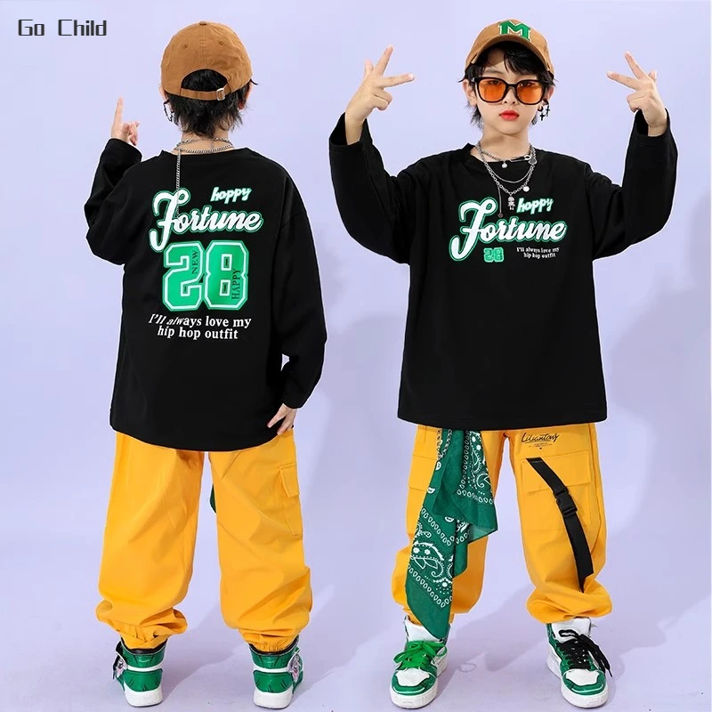 Conjunto de ropa de calle para niños y niñas, sudadera de Hip Hop, pantalones Cargo, trajes de Jazz, trajes geniales