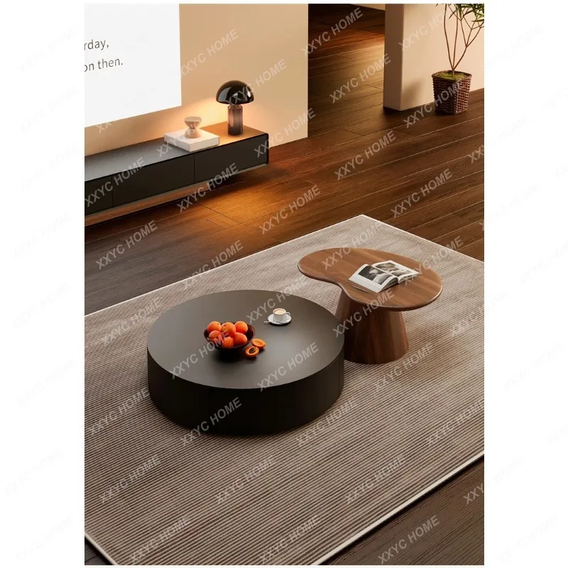 

JYGModern simple all-solid wood round black coffee table combination small apartment living room home