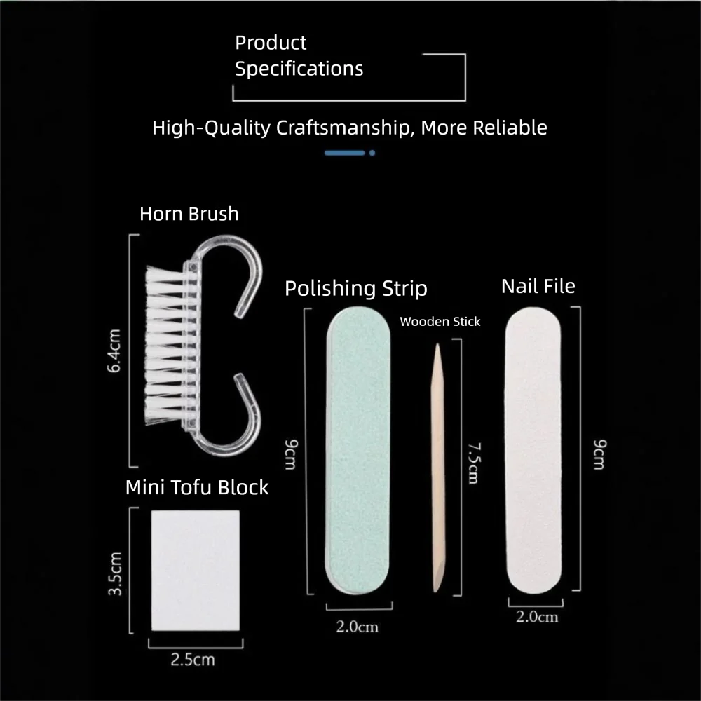 المحمولة خمس قطع مجموعة أدوات العناية بالأظافر شرائط تلميع كتل التوفو الصغيرة طقم أظافر العصي الخشبية البقرة القرن فرش مسمار أداة كيت #5