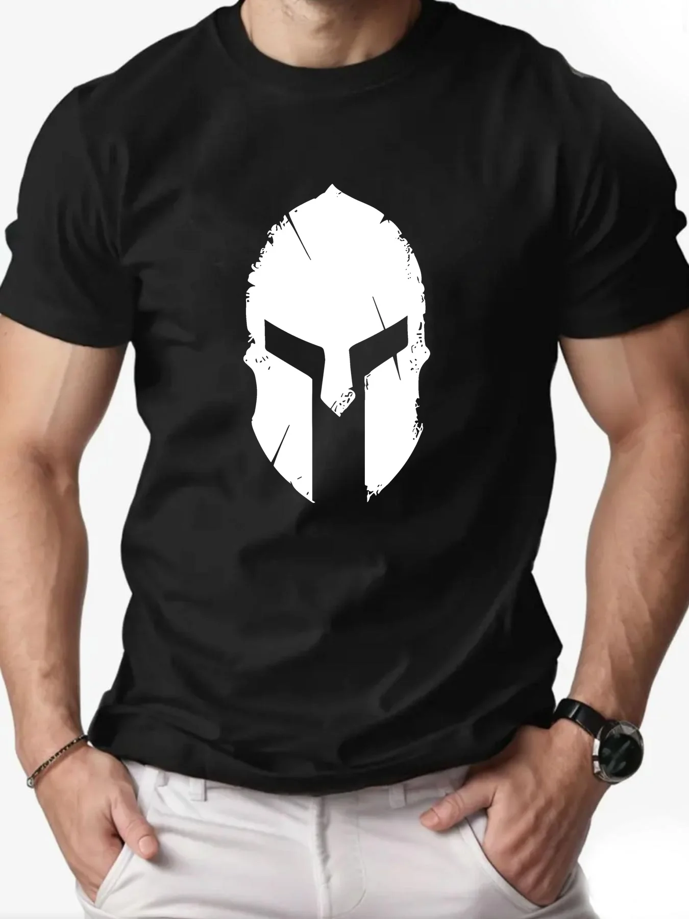 Sparta, imprimé casque, T-shirt à manches courtes pour hommes,