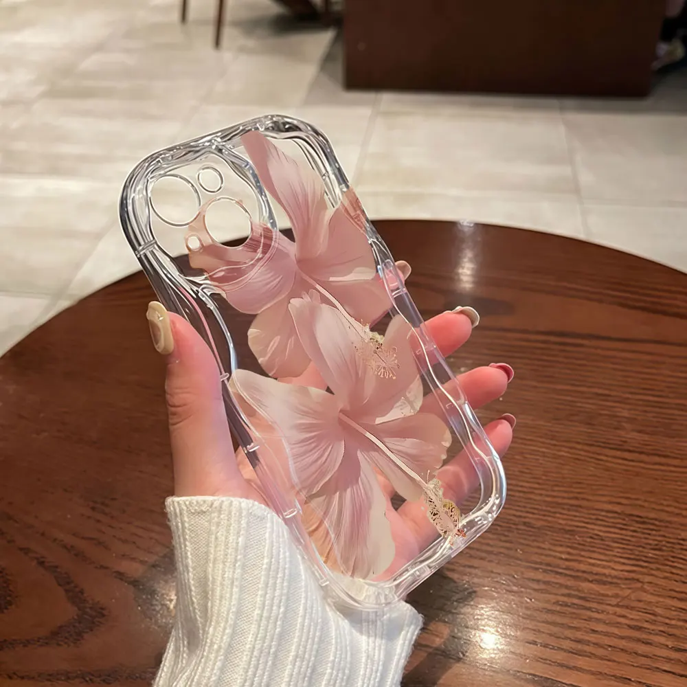 Elegant Flowers INS Clear Wavy INS Phone Case For Samsung Galaxy S23 S24 S25 S26 Ultra Plus A07 A15 A16 A17 A56 A57 4G 5G Cover