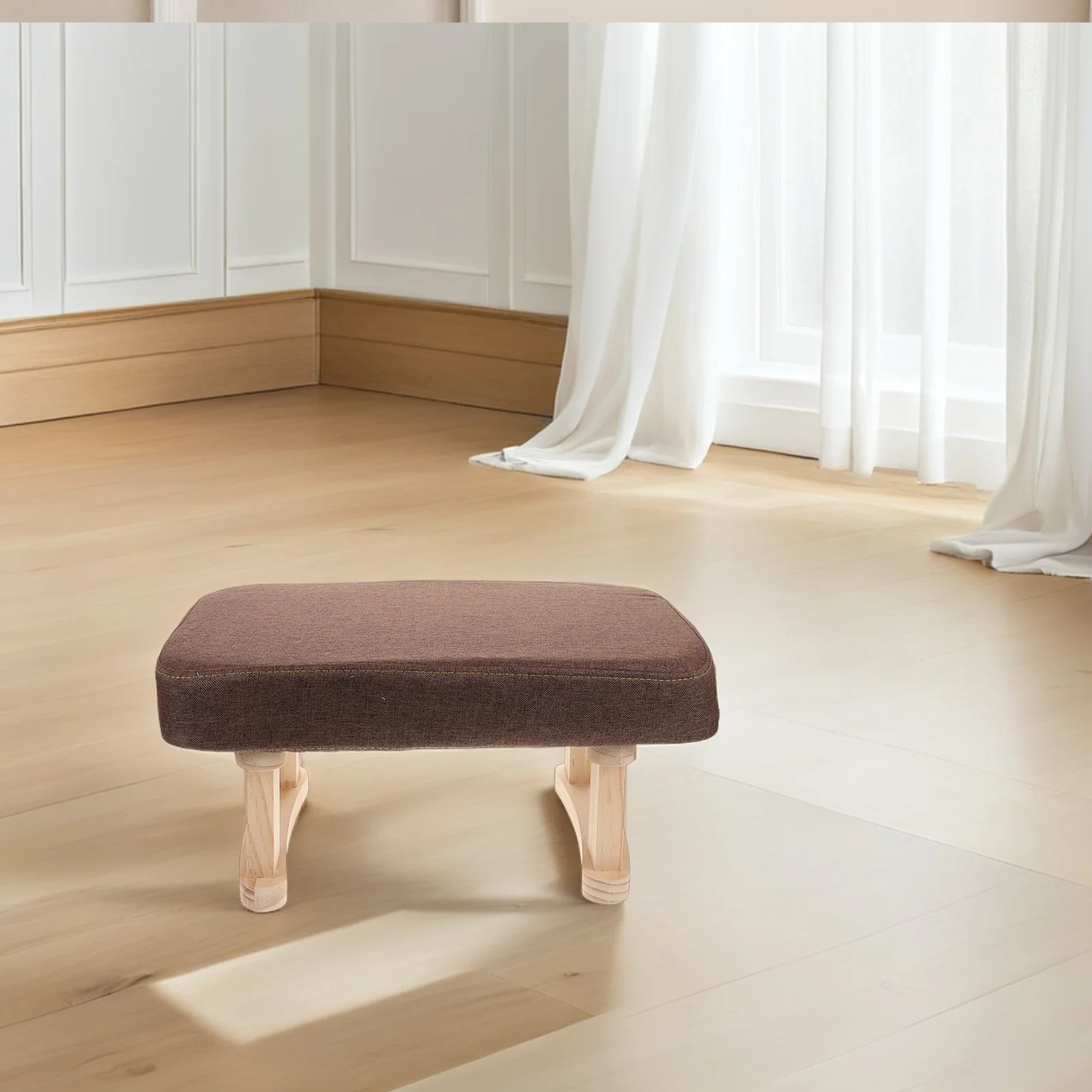 

Low Stool Solid Wood Legs Coffee Linen Padded Seat Small Vintage Footrest Stool Bedroom Vanity Bench Shoe Changing Chair