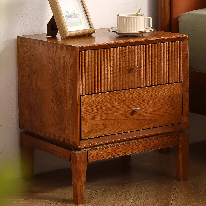 

European simple solid wood bedside table ash wood locker bedroom bedside shelf small apartment design storage cabinet