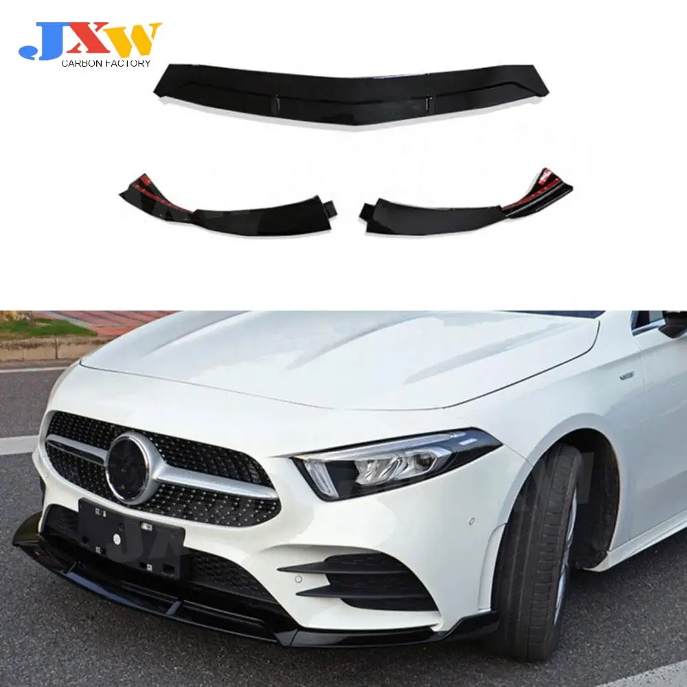 

3PCS/Set ABS Black Body Kit Front Lip Spoiler Front Bumper Chin Splitter for Mercedes-Benz A Class W177 Sport A45 AMG 2019 2020