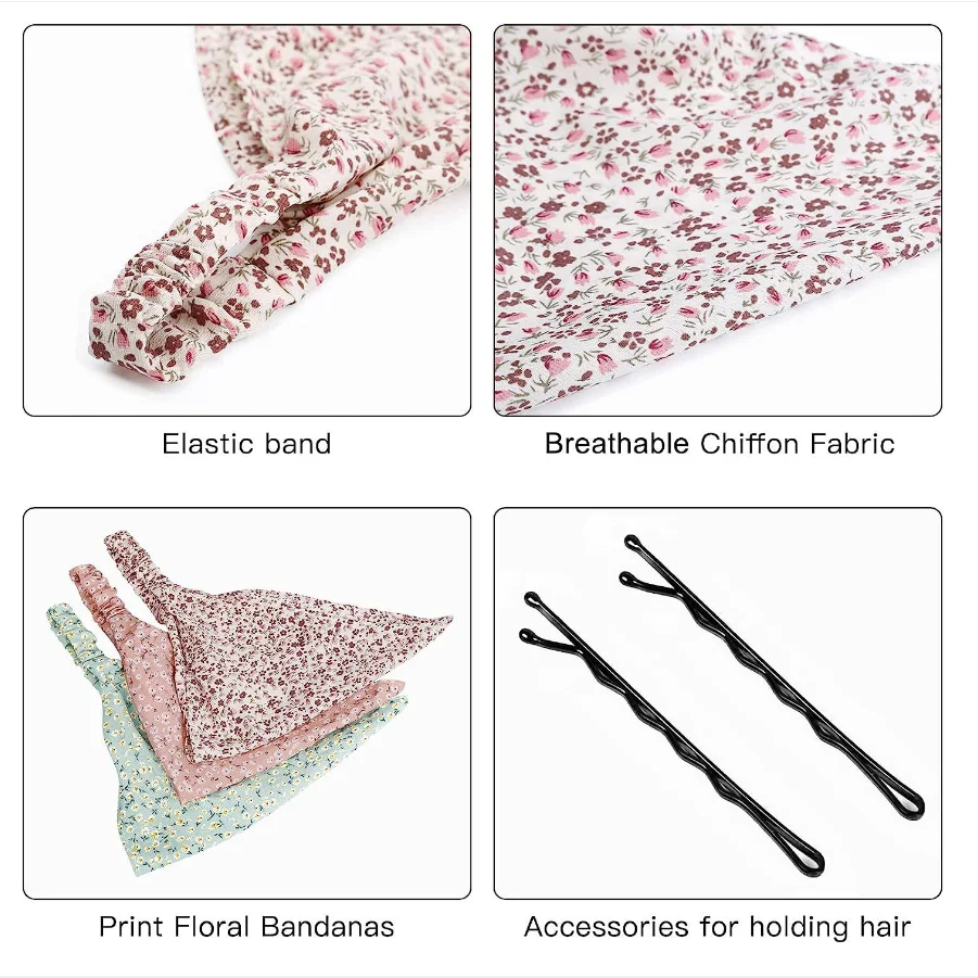 Damen Kleine Blumenmuster Stoff-Bandanas Mädchen Frische Dreieckige Kopftücher Damen Sommer Herbst Haarschals Haaraccessoires Turban – Detail 12